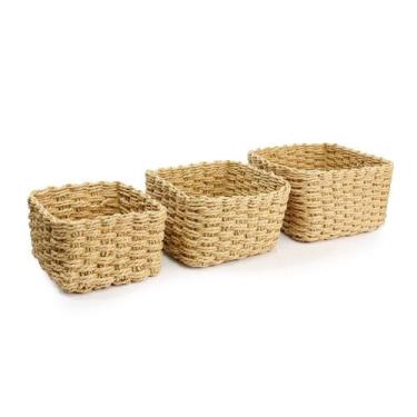 Imagem de Conjunto de Cestos de Palha Organizador Decorativo Quadrado  - VESTIGE