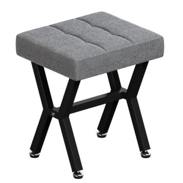 Imagem de Banqueta pequena, banquetas de linho com pernas de metal, descanso de pé retangular para cadeira, sala de estar, sofá, quarto (cinza)