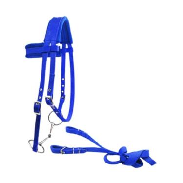 Imagem de Vaveren Freio de cavalo com rédea, acessórios de equitação ajustáveis ​​confortáveis ​​com almofada macia, cabresto acolchoado, corda principal de cavalo, Blue S
