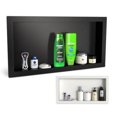 Imagem de Nicho Plástico de Embutir Banheiro ou Cozinha 30cm x 60cm Porta Shampoo Sabonete Organizador Prateleira (Preto)