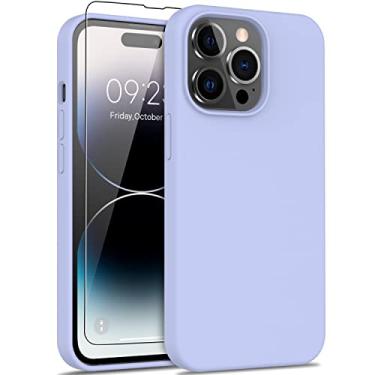 Imagem de DEENAKIN Capa para iPhone 14 Pro com protetor de tela, capa de borracha de gel de silicone líquido macio para mulheres e meninas, capa protetora de telefone slim fit à prova de choque para iPhone 14 Pro 6,1 polegadas roxo lavanda