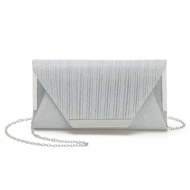 Imagem de DTGN Bolsas de noite, bolsas de mão para mulheres, formal, bolsa transversal, alça de ombro, para festa de casamento, Prata, L (US 12)