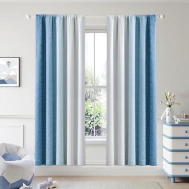 Imagem de Geomoroccan Cortinas blackout 100% ombré, comprimento de 182 cm, 2 painéis para quarto de bebê, azul, branco, degradê, escurecimento do quarto, redução de ruído, cortinas de tratamento de janela