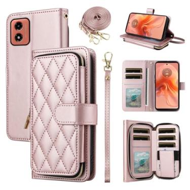 Imagem de Furiet Argyle Capa carteira para Motorola Moto G04/G04s/G24/E14 4G com alça de pulso, alça de ombro, 9+ compartimento para cartão, bolsa com zíper, luxuosa, couro PU, suporte para celular GO4 G 04 04s