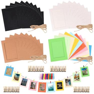 Imagem de Rustark 84 peças, porta-retratos de papel, 18,5 x 13,5 cm, porta-retrato de papelão, cavaletes de papelão, porta-fotos, porta-retrato de papel, faça você mesmo, moldura de papelão com clipe de madeira