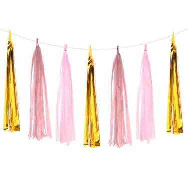 Imagem de PATIKIL Faixa de guirlanda de borla, 15 peças de papel de seda, borlas, decoração de festa, kits DIY para chá de noiva, casamento, aniversário, chá de panela, ouro/rosa/rosa claro