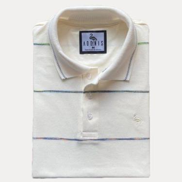 Imagem de Camisa Gola Polo Branca Listrada - Adonis, P, Branco, Homem