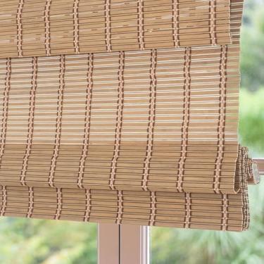 Imagem de Sunbox Persiana Romana de Bambu Sem Fio, Persianas Romanas de Madeira Trançada, Persianas de Bambu Natural com Filtragem de Luz para Janelas, Portas Francesas, 33" L X 48" A, Marrom Caramelo