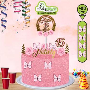Imagem de Topo de bolo Borboletas (tema 3)  + 20 Tags para aniversário - EloisyD