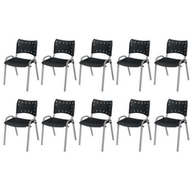 Imagem de Cadeira Iso Base Cinza Escola, Escritório Preto Kit 10 Un - LAURALAN M