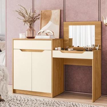Imagem de Penteadeira Escrivaninha 2 Portas 1 Gaveta Trend Cinamomo/Off White - 