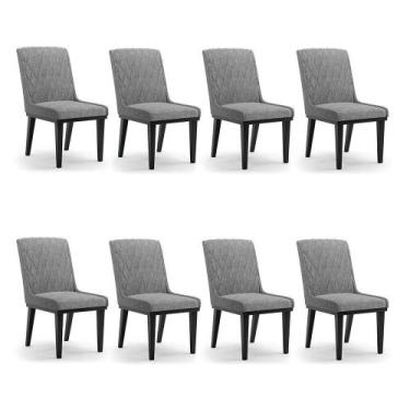 Imagem de Cadeira Sala De Jantar Base Madeira Preto Kit 8 Sofia Linho D03 - D'ro