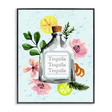 Imagem de Stupell Industries Garrafa de tequila floral preta emoldurada giclée arte de parede por Kate Eldridge, 40,6 x 50,8 cm