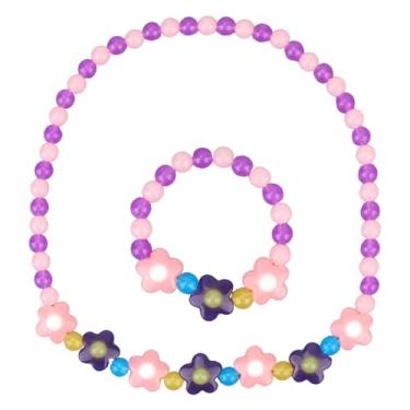 Imagem de Mikovivi Conjunto de joias com contas de flores, colar e pulseira coloridas para meninas, lembrancinhas de festa infantil, Medium, Acrílico, Sem Pedra Preciosa