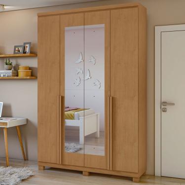 Imagem de Guarda-roupa Solteiro Alonzo 4 Portas 2 Gavetas Com Espelho 100% Mdf Amêndoa