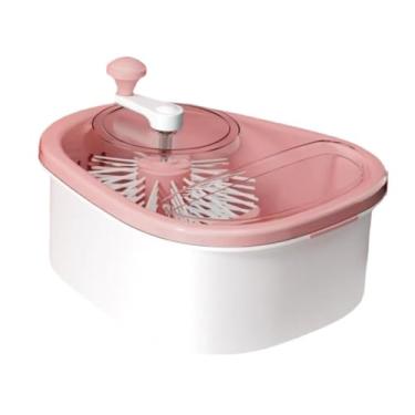 Imagem de ＫＬＫＣＭＳ Escorra o limpador de frutas e vegetais do cesto Manual fácil de limpar para a cozinha anti -base multiuso com a peneira e a tigela, Rosa