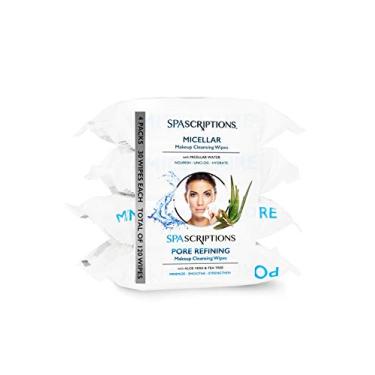 Imagem de Lenços de limpeza e remoção de maquiagem Spascriptions a granel - Ótimo para produtos de higiene pessoal de viagem - 120 unidades (pacote com 4) (refinamento micelar/poros)