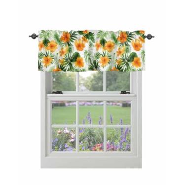 Imagem de Cortina para Janelas Plantas Tropicais Flores Laranjeiras Varão Bolso Sanefa para Janelas Cortinas Curtas para Cozinha Janelas Sala de Estar Quarto Decoração 106 x 30 cm
