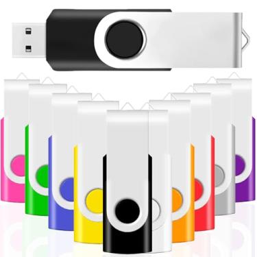 Imagem de JBOS Flash Drive USB 3.0 de 32 GB, pacote com 10 unidades de polegar giratórias em cores mistas