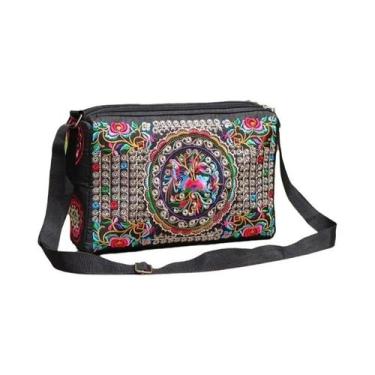 Imagem de Bolsa Feminina de Grande Capacidade - Bordada com Flores - Nylon - Cro