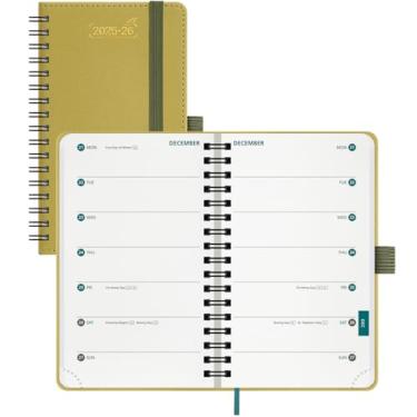 Imagem de BEZEND Agenda de bolso Academic Planner 2025 2026 com 2 colunas, agenda diária semanal e mensal, calendário de 18 meses com anotação, agenda de caderno espiral de 8,9 cm x 15,2 cm, capa macia de couro