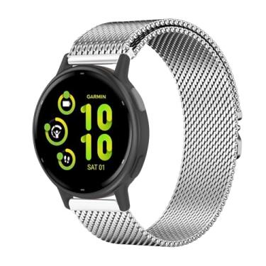 Imagem de Koazon Pulseiras de relógio de malha de metal compatíveis com Garmin Vivoactive 5/6/3/Forerunner 55/165/245/645, pulseira de substituição ajustável de aço inoxidável de 20 mm para Garmin Venu sq 2