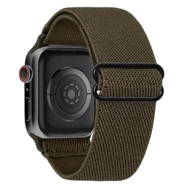 Imagem de Pulseira de nylon elástico compatível com Apple Watch séries 10 9, 8, 7, 6, 5, 4, 3 e 2 SE, Ultra 2 de 38 mm, 40 mm, 40 mm, 40 mm, 41 mm, 44 mm, 45 mm, 46 mm e 49 mm (verde-oliva, 38 mm/40 mm/41 mm/42