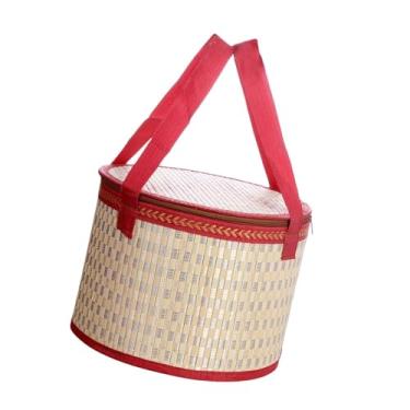 Imagem de Ioensy Cesta de tecido de bambu com alça robusta recipiente de ovo de ovo multiuso embalagem de compras de cesta de alimentos Organizador de armazenamento