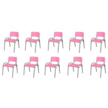 Imagem de Kit 10 Cadeiras Infantil Iso, Escola, Base Cinza- Rosa - J A Garcia