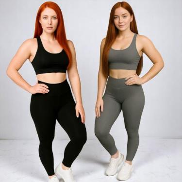 Imagem de Kit c/ 2 CALÇAS LEG Legging BASICA Cintura Alta Fitness Treino Casual 