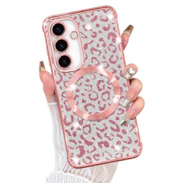 Imagem de Fiyart Capa projetada para Samsung Galaxy S23 FE, compatível com MagSafe Cheetah impressão chapeamento proteção da câmera transparente com glitter magnético leopardo para mulheres meninas telefone
