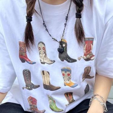 Imagem de Camiseta Feminina Vintage Boho Cowgirl - Estilo Ocidental Soltinho, BR