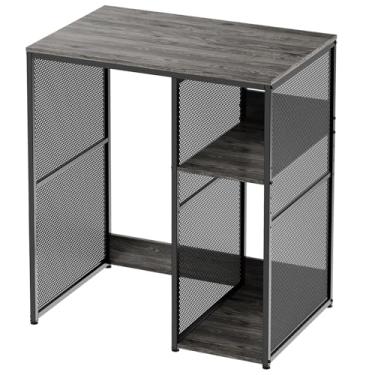 Imagem de KirKical Armário de café de 3 camadas com espaço para mini geladeira, suporte de micro-ondas cinza rústico resistente para padeiro, prateleira organizadora de armazenamento utilitário para casa,