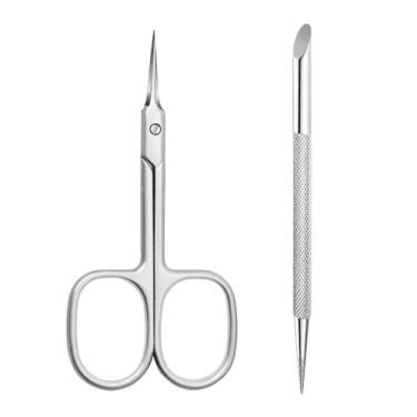 Imagem de Tesoura de cutícula extrafina, aparador de cutícula para pedicure, manicure, lâmina curva, ponta precisa, kit de cuidados para unhas artísticas, B, conjunto prateado A