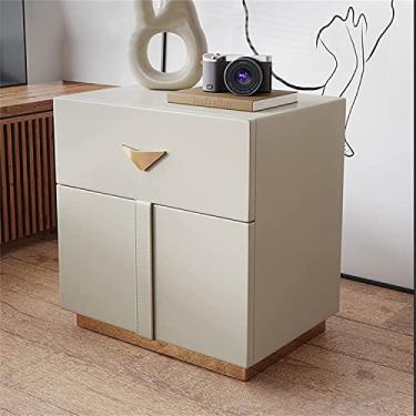 Imagem de Mesa de cabeceira inteligente, armário de cabeceira com gavetas, arte clara com 2 gavetas, mesa de cabeceira italiana, artesanato de couro de microfibra importado, 50 x 40 x 5 (cáqui raso)