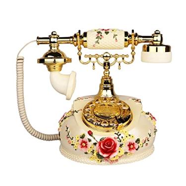 Imagem de UWEREBFM Telefone fixo com fio antigo decoração de telefone vintage retrô branco imitação antigo telefone com fio para escritório em casa, número 1