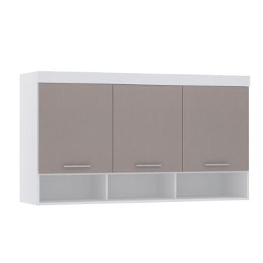 Imagem de Armário Aéreo Maleiro Modulado 145cm 3 Portas Alpes Luciane Móveis Branco Pf Com Cinammon Pf