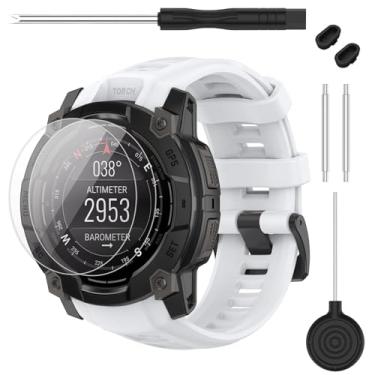 Imagem de TopPerfekt Pulseira compatível com Garmin Instinct 3, pulseira de silicone macio de substituição de 26 mm de largura e 2 protetores de tela para relógio inteligente Instinct 3 de 50 mm para mulheres e