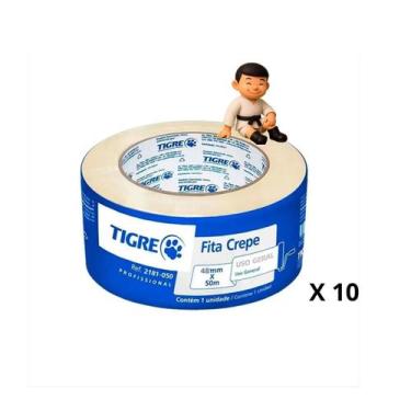 Imagem de Kit com 10 tigre fita crepe larga 48x50 - TIGRE FERRAMENTAS DE PINTURA