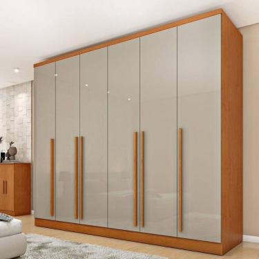 Imagem de Guarda-Roupa Casal 6 Portas 8 Gavetas Puxador MDF 270cm Portugal Espresso Móveis Cinamomo / Off White