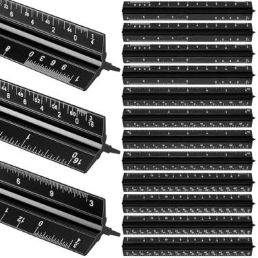 Imagem de Fumete Pacote com 12 réguas de escala de engenharia arquitetônica, réguas de pequena escala, régua de tamanho de bolso, réguas de construção, medidas imperiais para arquitetos, engenharia, desenho de