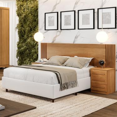 Imagem de Cabeceira Ripada Extensível com 2 Mesas de Cabeceira Valência Benetil - Cinamomo