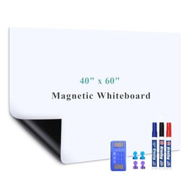 Imagem de Warasee Papel de contato adesivo para quadro branco, 101,6 cm x 152,4 cm Stick on Magnetic Whiteboard, quadro apagável a seco para parede, fácil de escrever e limpar quadro magnético para crianças