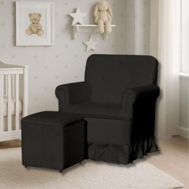 Imagem de Poltrona de Amamentação Mamãe Beatrice Balanço e Puff Suede - Black Ho