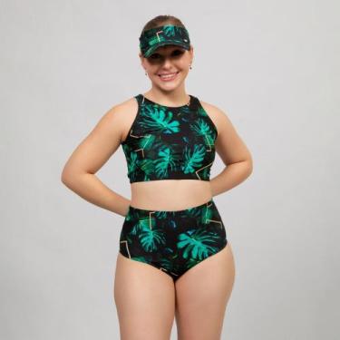 Imagem de Biquíni Top Cropped com Bojo + Calcinha Hot Pant Estampado Uv Praia Pi