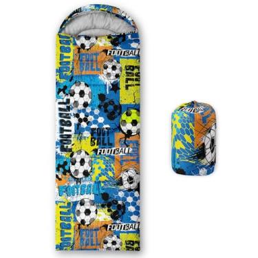 Imagem de Smell Sunshine Saco de dormir infantil para meninos e meninas, estampa de grafite de futebol, leve, quente, portátil, uso interno, impermeável, resistente ao clima frio, saco de dormir para