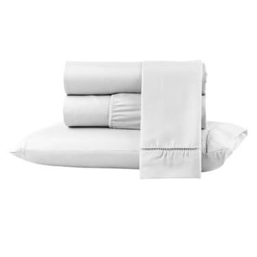 Imagem de Kit Jogo Lençol Cama Box Casal Queen 400 fios Micropercal 03 Peças Ponto Palito (BRANCO, SOLTEIRO)