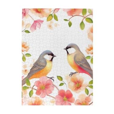 Imagem de Quebra-cabeças de flores e pássaros, 500 peças, quebra-cabeça personalizado, com foto de madeira para adultos, família, presentes para casamento, aniversário, dia dos namorados, 38 x 51 cm