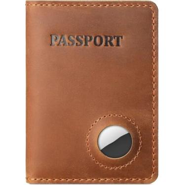 Imagem de Carteira de couro real para passaporte e porta-vacinas Combo Organizador de viagem, Marrom claro, Vintage