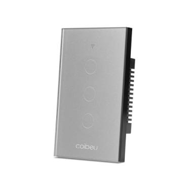 Imagem de Interruptor Inteligente WiFi, Interruptor Smart Sem Fio Doméstico Multifuncional, Controle Remoto de Eletrodomésticos Por Celulares, Controle Por Voz, Cinza, 3 Botao, com neutro